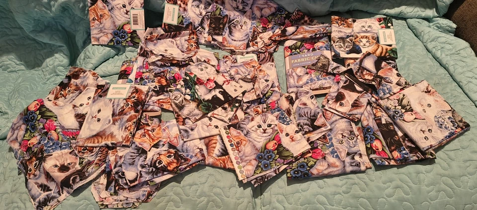 Lote enorme David Textiles - KITTENS & FLOWERS estampa tecido colcha 100% algodão - Imagem 2 de 2