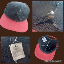 Air Jordan Elephant Print Youth Size Snapback Hat - Black / Red Bill / Metallic