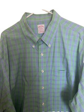 Mens Brooks Brothers Green Blue Check Cotton The Original Polo Shirt XXL