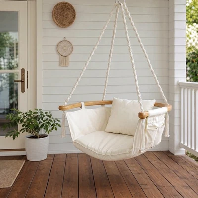 Hängesessel Hängestuhl mit Kissen bis 120 kg Indoor Outdoor Balkon Terrasse - Bild 1 von 4