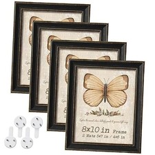 Picture Frame Set of 4, Rustic Distressed Photo Frames with Mat for 8x10 Black