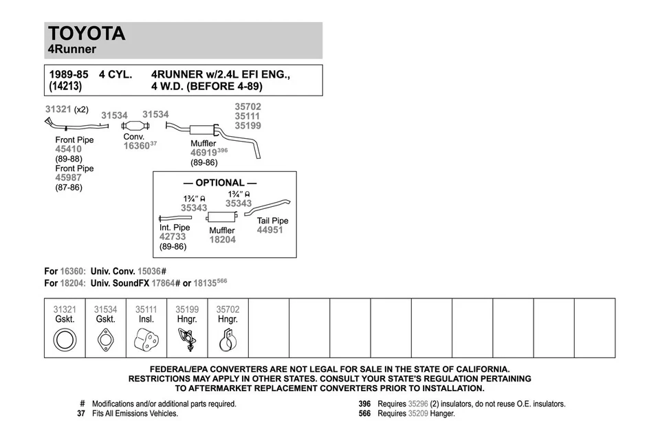 For Toyota 4Runner 1988-1995 Walker 45410 Aluminized Steel Exhaust Front Pipe Foto 3 de 4