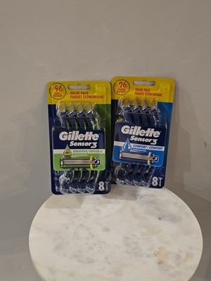 Gillette Sensor3 Sensitive Comfort Gel Disposable Razors 8 Count 96 Shaves 2 Pak