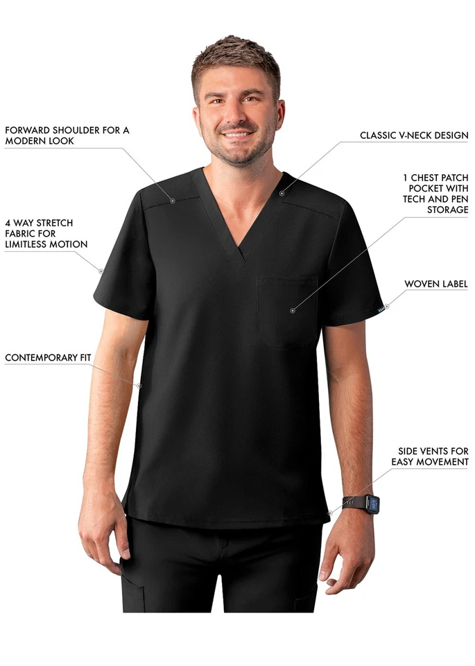 Adar Addition Scrubs For Men - Classic V-Neck Scrub Top - Image 3 of 4