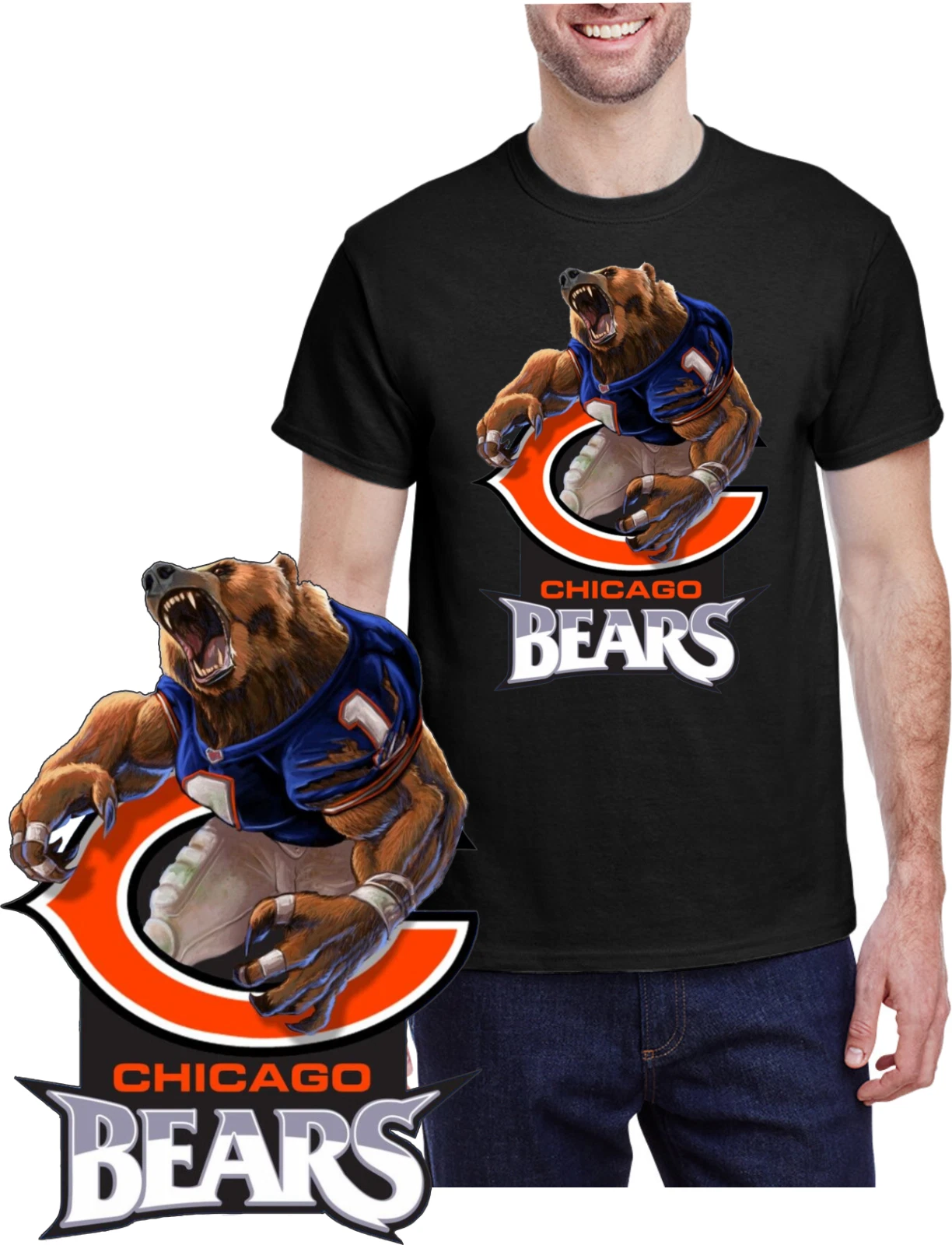 New / Chicago Bears Football Bear / T-Shirt  Performance fit