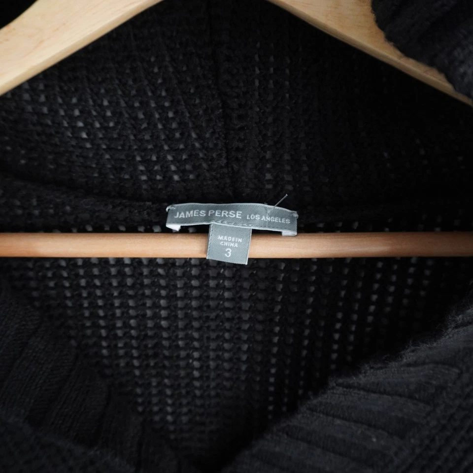 Sudadera con Capucha James Perse Negra Tejida Abierta Cuello en V Suéter Talla 3 LG Mezcla de Algodón Lino Foto 3 de 4