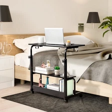 Adjustable Overbed Hospital Bed Table with Holder Sofa Stand Rolling Laptop Desk