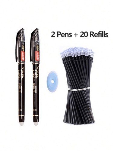 Black /Dark Grey Gel Pens Set + Refills Thermal Friction Erasable Ink Ball pen