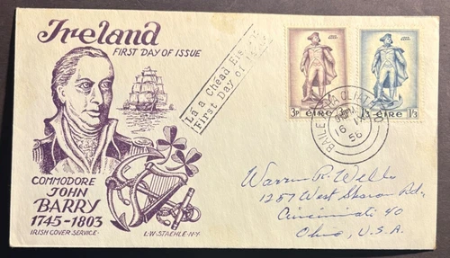 Ireland #155-156 Commodore John Barry FDC on Staehle cachet