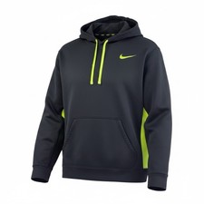 Nike Hoodie Mens Medium Therma Fit Black Neon Green Swoosh Pullover Sweatshirt