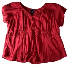 Venezia Jeans Womens Top Size 18/20 Red Fitted Button Front Short Sleeve NWT