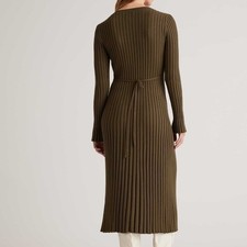 Quince Organic Cotton Cashmere Ribbed Knit Midi Dress Olive Green Medium NEW