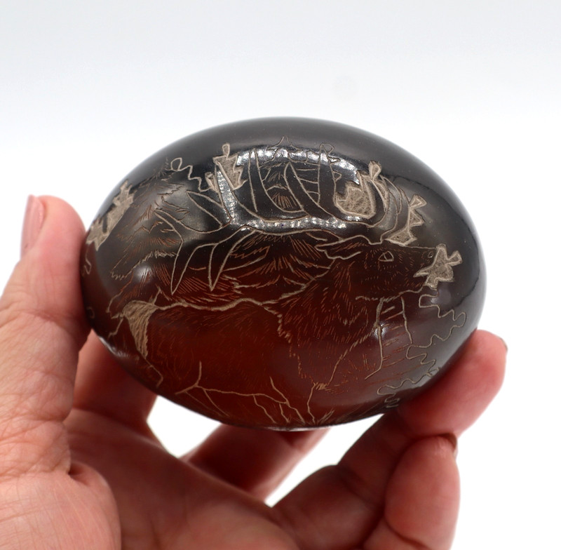 Mini Santa Clara Seedpot Pot Elk Eric Tafoya Sgraffito Carved 3.25" L