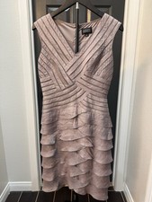 Adrianna Papell Gray Sheath Dress V-Neck Sleeveless Layered Ruffle Knee 4