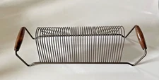 VTG Wire Record Holder MCM Wood Handles Vinyl 39 Slot Metal Rack Magazine EXC