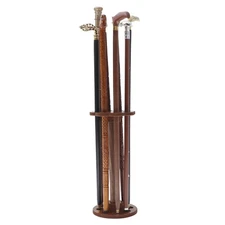 Wood Cane Stand Holder Rack 18" Display 8 Walking Sticks Organizer Rustic Finish
