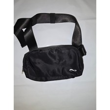 Black Nylon Belt Bag Crossbody Waist Pack with Adjustable Strap and Mesh Pockets