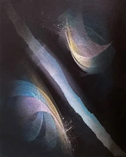 Original painting,  psychedelic spacescape, acrylic on canvas panel, 8x10 in.