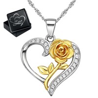 925 Silber Kette Herz Rose Damen Halskette AnhäNger Frau Geschenk Mama Freundin