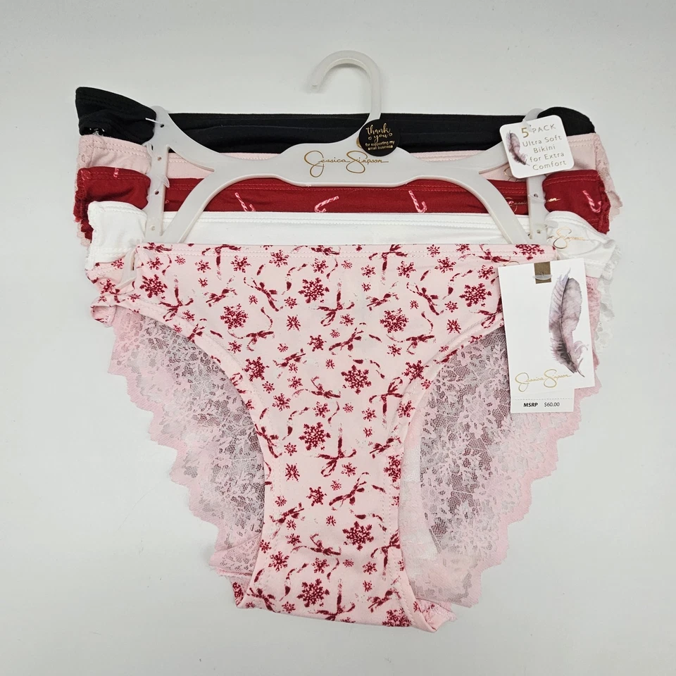 Paquete de 5 bragas de bikini de encaje para mujer JESSICA SIMPSON S M L XL negro rosa rojo blanco Foto 2 de 4