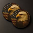 American Flag Bald Eagle Coasters 2 Pack – USA Patriotic Drink Cup Pads Man Cave