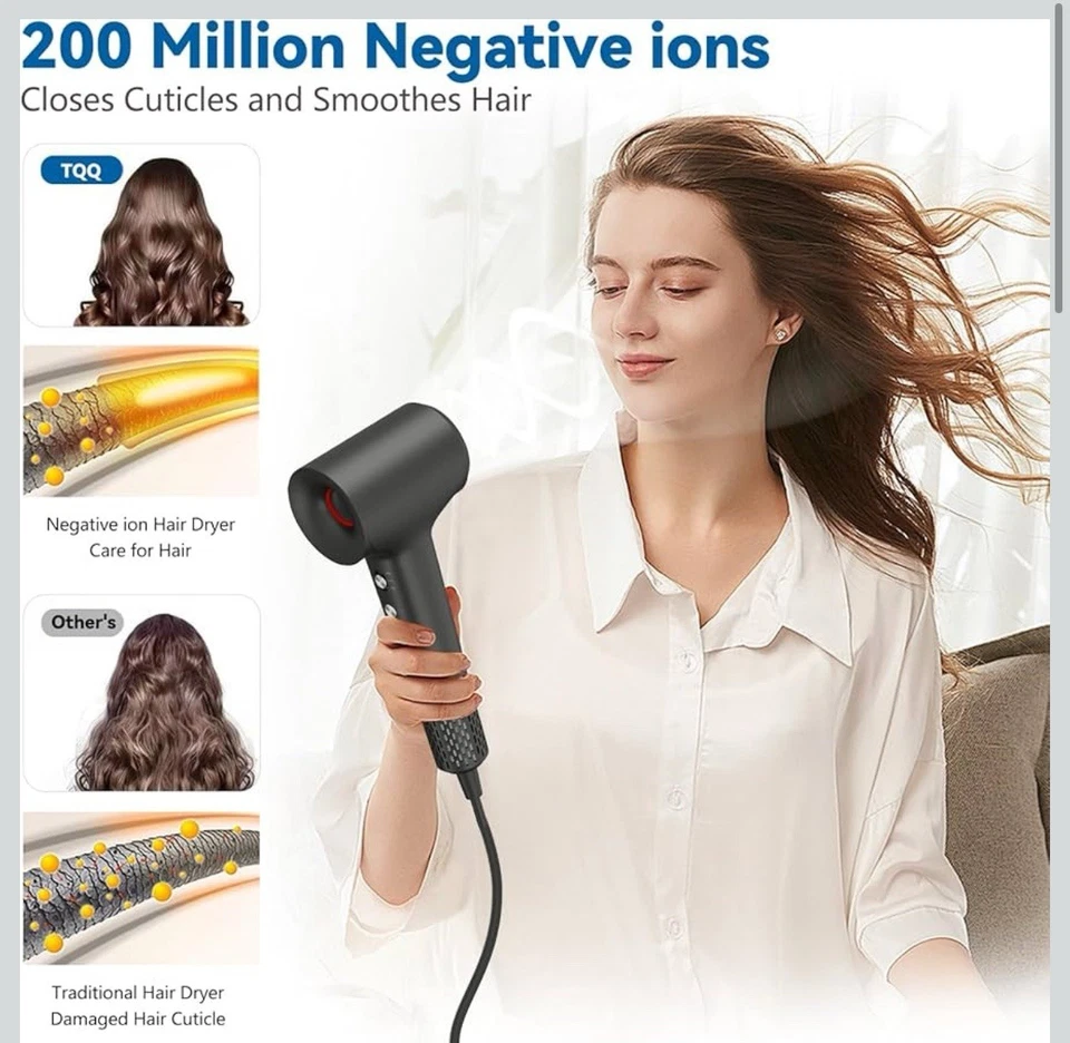 Silent Hair Dryer Powerful 1500W Negative Ionic Blow Fast Drying 57dB 3 Heat Lvl - Image 4 of 4