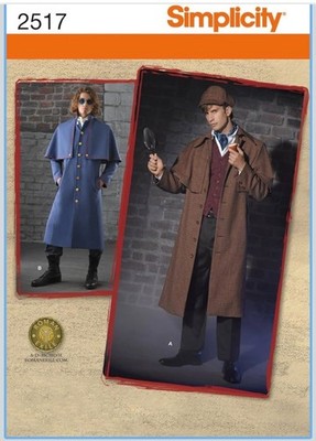 Trench Coat Hat Holmes Costume 38 40 42 44 Mens Simplicity 2517 Sewing Pattern