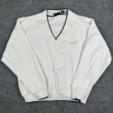 Greg Norman Sweater Mens Large White V-Neck Pullover Embroidered Shark Golf