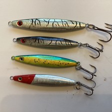 Lot of 4 Ice Jigs Flat Fall Flutter Piker Sinking Fishing Lures