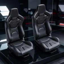 Universal Pair Reclinable Racing Seats Wdual Slider Pvc Leather Black Stitch Universal Pair Reclinable Racing Seats Wdual Slider Pvc Leather Black Stitch