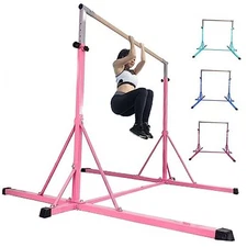 Gymnastics Bar, 45" to 71" Adjustable Horizontal Bar 6FT Pink Unfoldable Bar