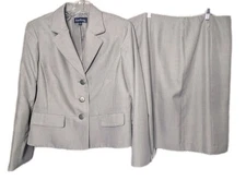 Evan Picone 2 Piece Skirt Suit Grey Blazer Jacket 16 Womens Vintage 90s Buttons