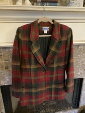 Vintage Pendleton Petite Womens Blazer Sz L Red Green Plaid Holiday 100 Wool