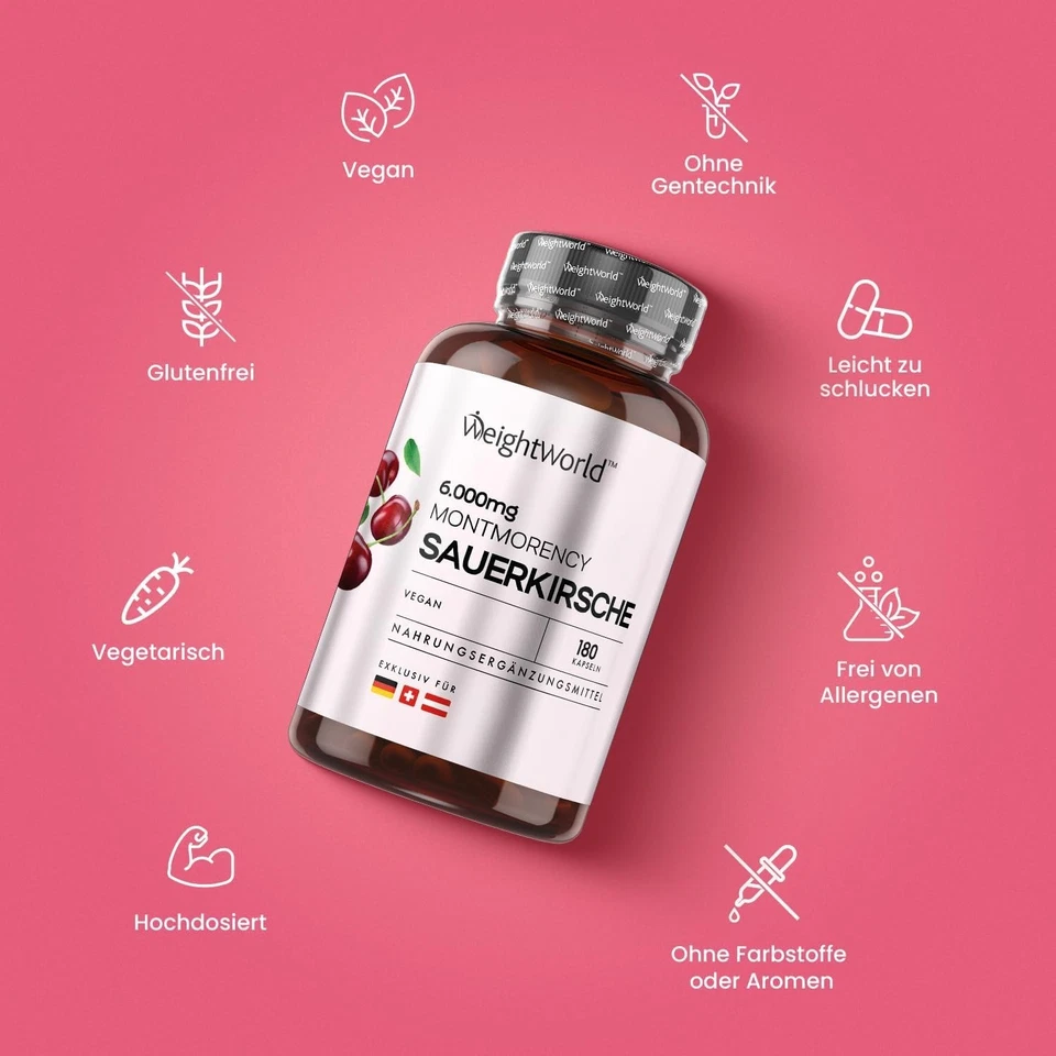 Montmorency Sauerkirschen Kapseln 6000 mg (501) - 180 Vegane Kapseln - 3 Monate - Bild 2 von 4