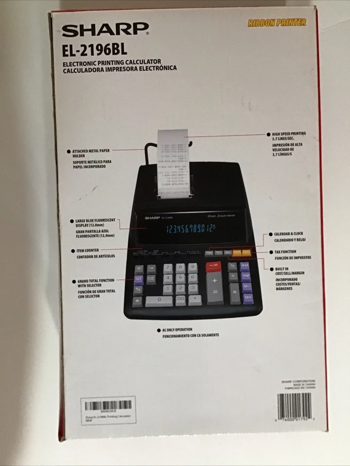 Sharp EL-2196BL 12-digit 2-color Ribbon Printer Large Desktop Calculator New! - Image 2 of 4