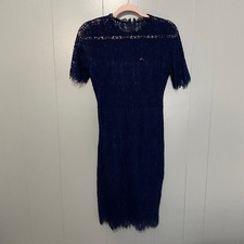 Lulus Remarkable Navy Blue Sheer Lace Short Sleeve Event Cocktail Mini Dress M