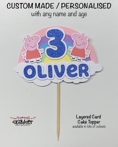 RAINBOW PEPPA OR GEORGE PIG THEME CUSTOM PERSONALISED ANY NAME & AGE CAKE TOPPER - Picture 10 of 39