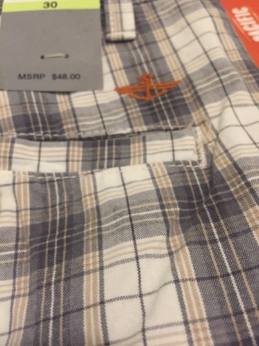 Mens Size 30 DOCKERS Pacific Collection Flat Front Shorts Gray Brown Plaid - Picture 3 of 8