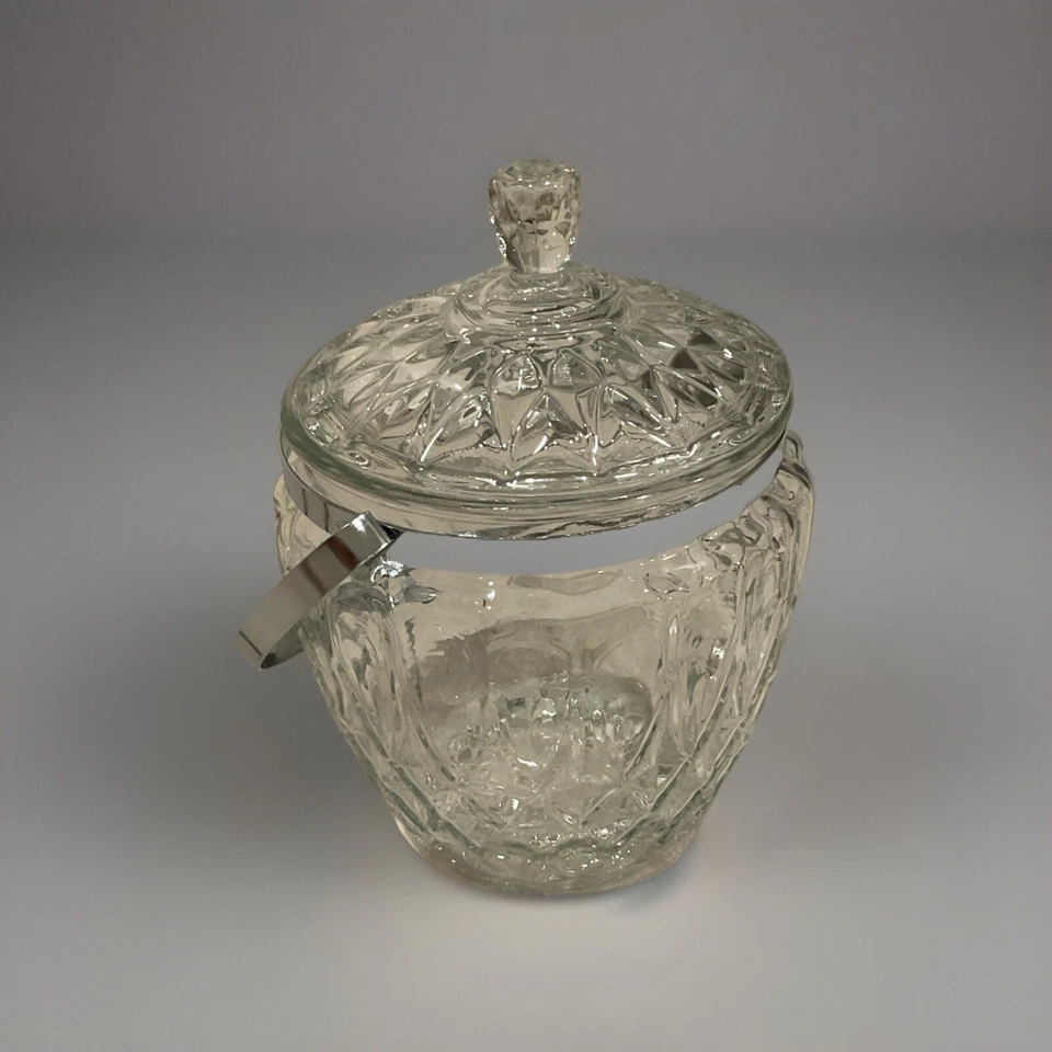 Vintage Art Deco Crystal Glass Biscuit Jar w/ Chrome Handle - 9"H x 6"D - Image 2 of 4