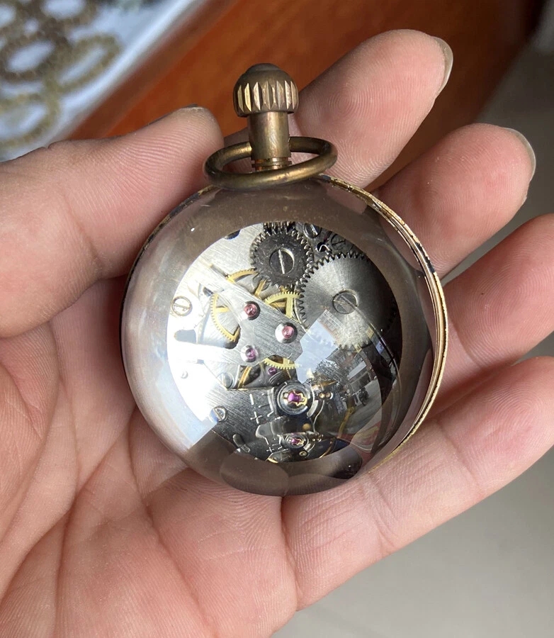 2.5 inch Works CHINESE vintage BRASS GLASS pocket watch BALL