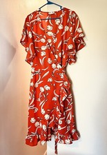 Avenue Red/orange Floral Flare Dress Size 2XL
