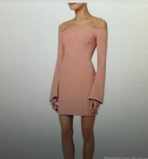Cinq A Sept Dress 4 Small Pink Coral Off Shoulder Mini Bell Sleeve Party $395