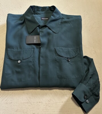 NWT $1195 Giorgio Armani Mens Loose Fit Shirt Green 42/16.5 Italy 