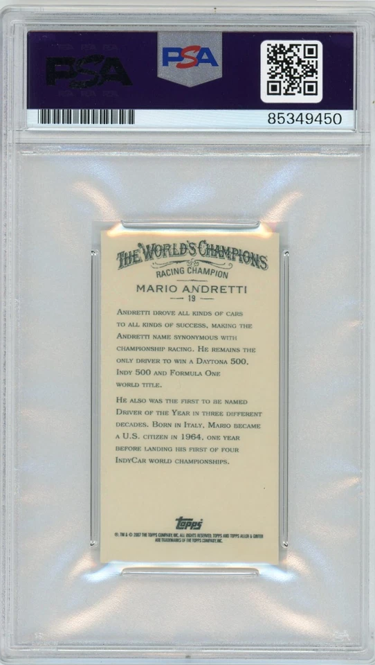 2012 Topps Allen & Ginter MINI Mario Andretti SIGNED #19 Card PSA 10 Autograph - Image 2 of 2