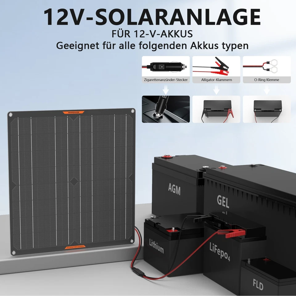 10W/20W Solar Ladegerät 12V Autobatterie Erhaltungsladegerät für Batterie RV - Bild 4 von 4