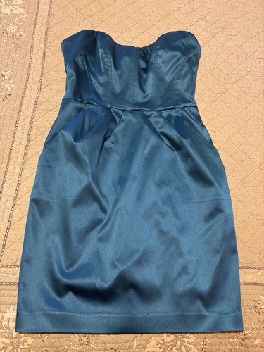 Bebe Teal Strapless Vintage Mini Cocktail Dress 90’s Y2K Medium With Pockets!