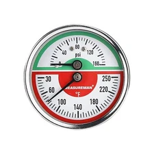 Tridicator Thermo-Manometer Pressure Gauge 2-1/2" 0-160psi/30-250 deg F Stain...