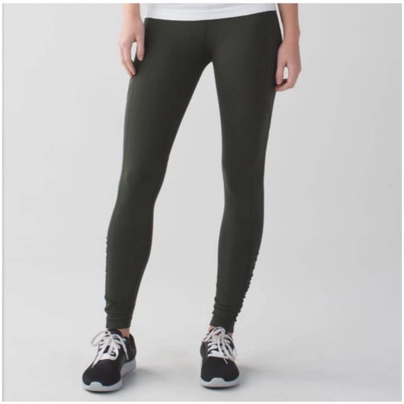 Lululemon Speed Tight IV Leggings Ruched Ankle Army Forest Green