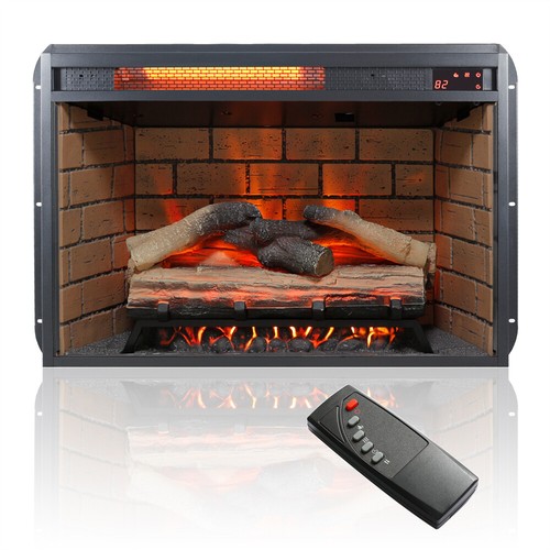 60" Electric Fireplace 1500W TV Stand w/ Door Sensor Dark Rustic Oak Remote - Picture 14 of 16