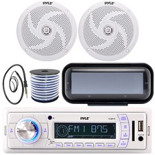 Pyle PLMR18 Marine Receiver w/ Cover, 2 x 6.5'' 240W Speakers w/ Wire, Antenna